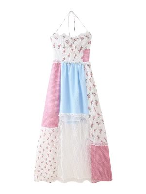 Sweet Halter Floral Stitch Summer Vacation Dress