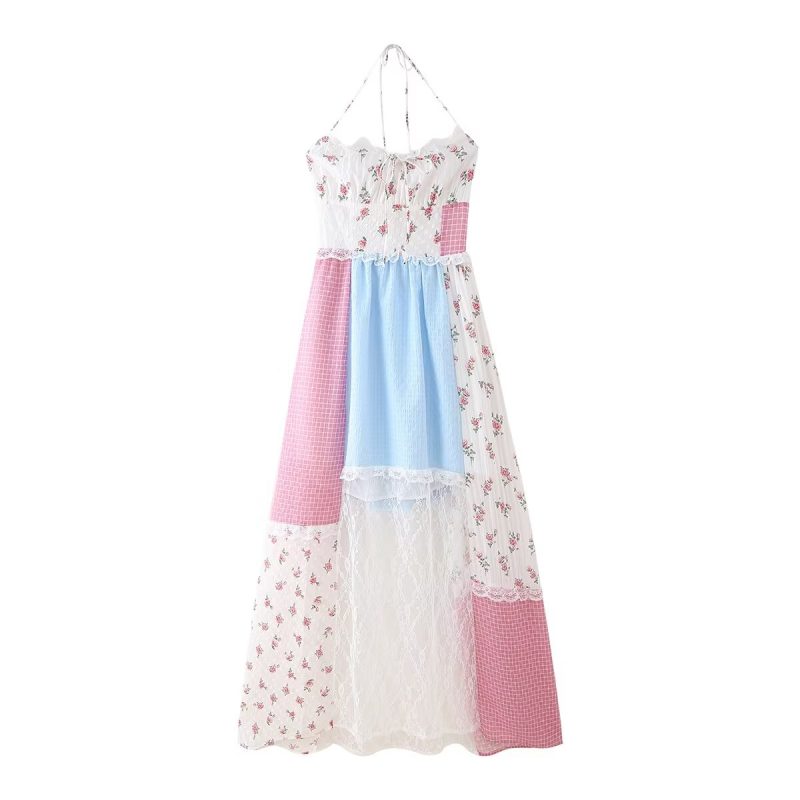 Sweet Halter Floral Stitch Summer Vacation Dress