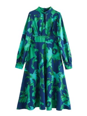 French Design Casual Printed Long Sleeve Dress