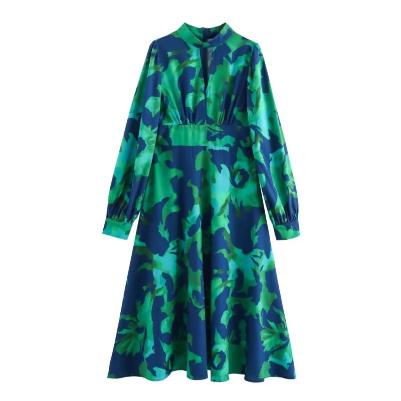 French Design Casual Printed Long Sleeve Dress