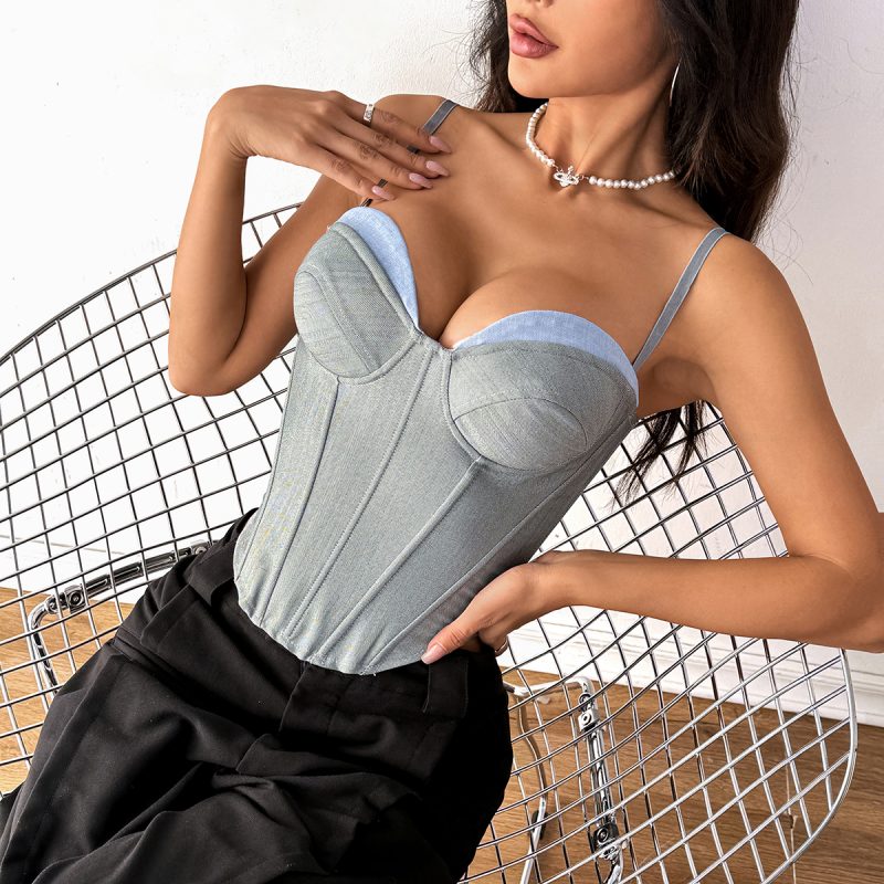 Contrast Color Boning Corset Sexy Cotton Vest - Image 4