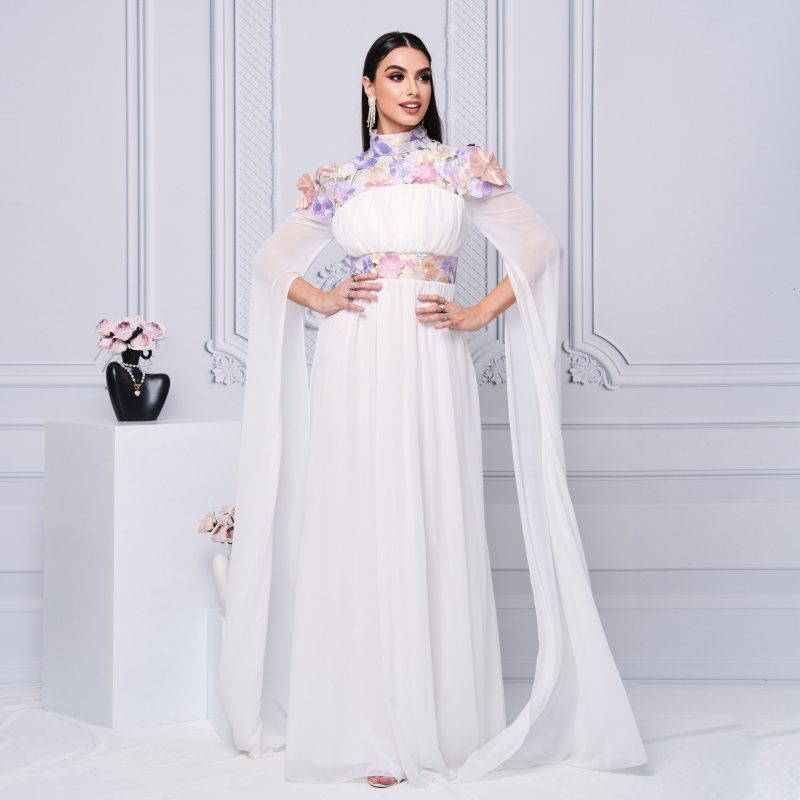 Elegant Embroidered Turtleneck Evening Gown for Women