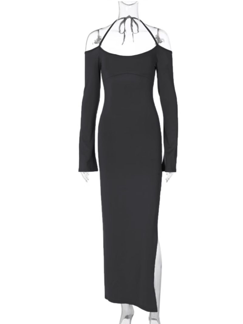 Halter Slit Dress Autumn Winter Sweet Niche Design - Image 3
