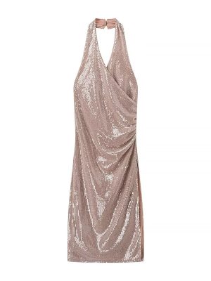 French Sequin Pleated Halter Women’s Dress