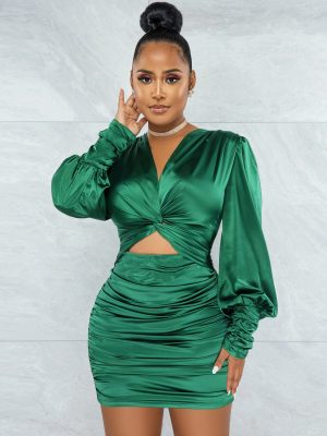 Sexy Solid Color Long Sleeve Cutout Midi Dress