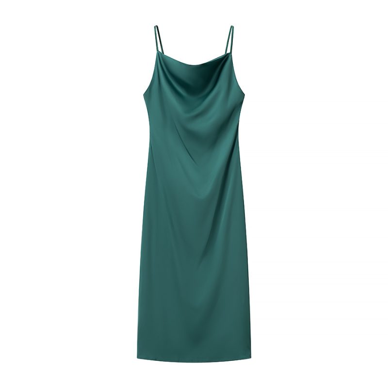 Spring Silk Satin Mid-Length Sling Dress - Image 2
