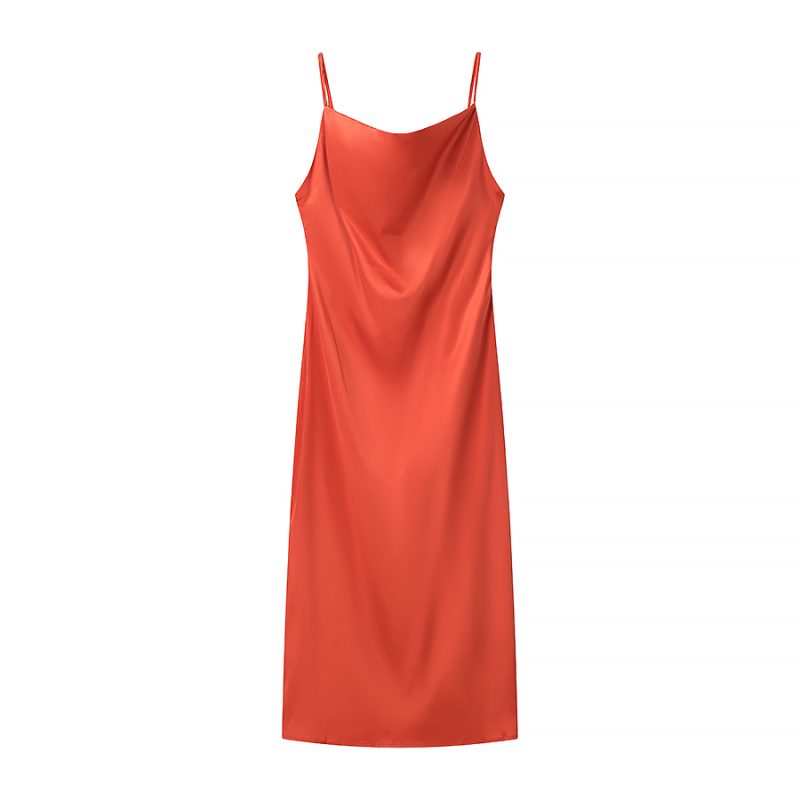 Spring Silk Satin Mid-Length Sling Dress - Image 3