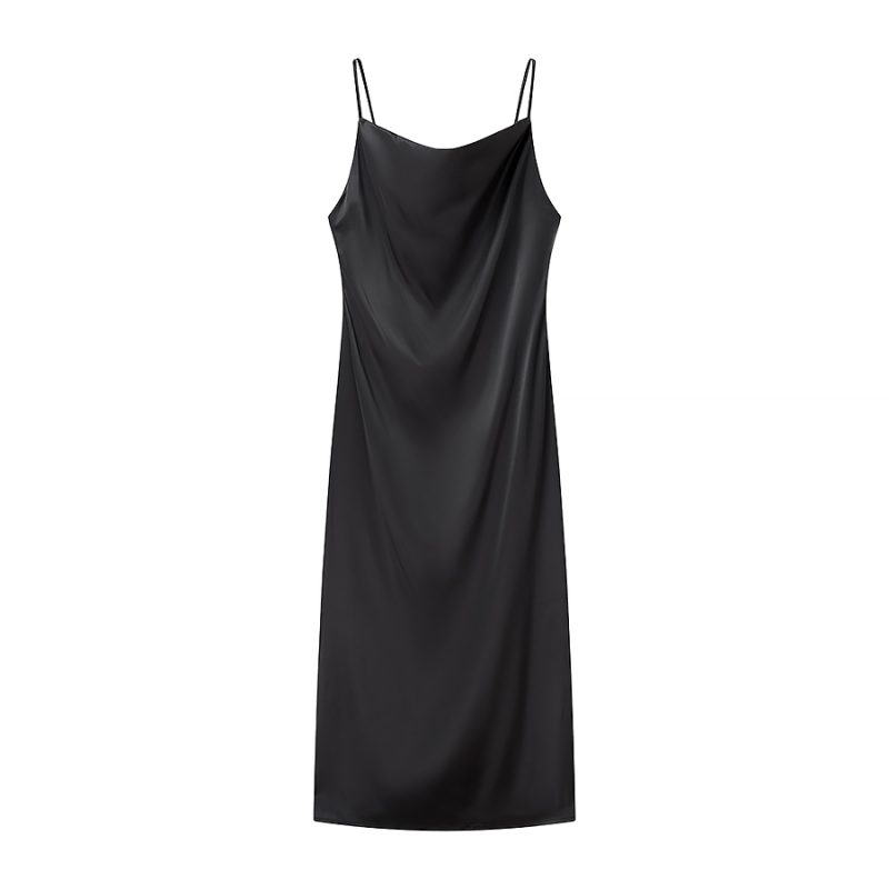 Spring Silk Satin Mid-Length Sling Dress - Image 4