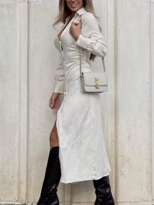 Spring V-Neck Jacquard Drawstring Dress
