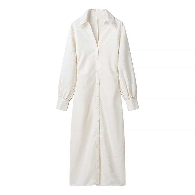 Spring V-Neck Jacquard Drawstring Dress - Image 3