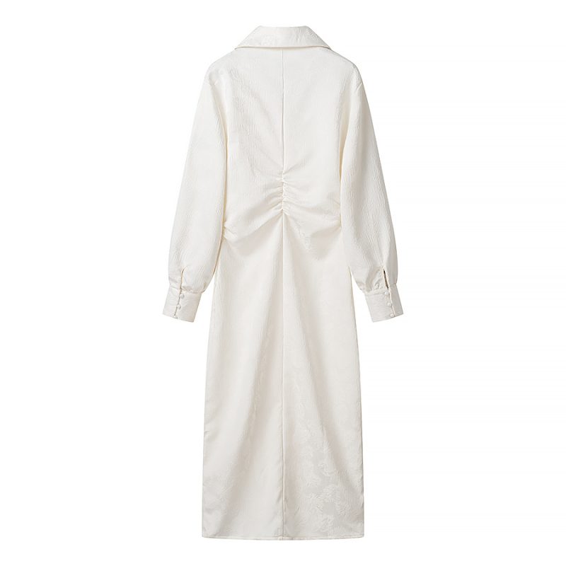 Spring V-Neck Jacquard Drawstring Dress - Image 4