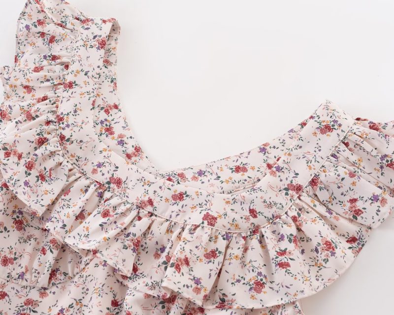 Sweet Floral Ruffled Slim Fit Spaghetti Dress - Image 2