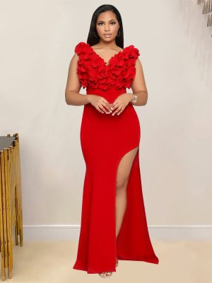 V-Neck Sleeveless Long Slit Women’s Dress