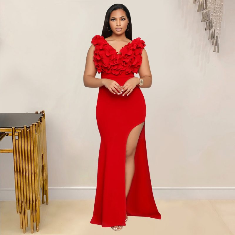 V-Neck Sleeveless Long Slit Women’s Dress