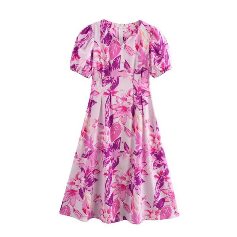 Minimalist Spring Dress with Elastic Short Sleeves