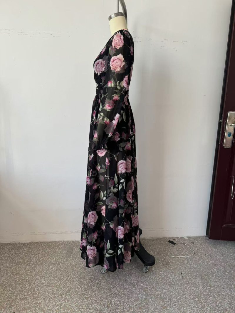 Elegant V-Neck Waist Tie Oversized Chiffon Maxi Dress - Image 3