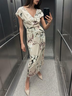 Floral Print Sleeveless V-Neck High Waist Midi Dress