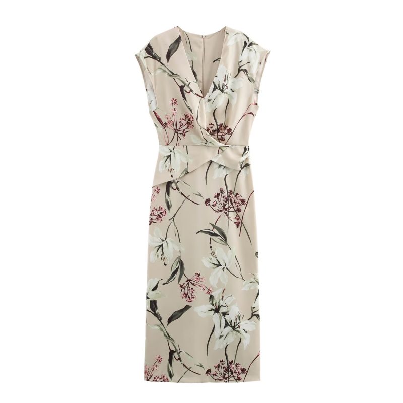 Floral Print Sleeveless V-Neck High Waist Midi Dress - Image 2
