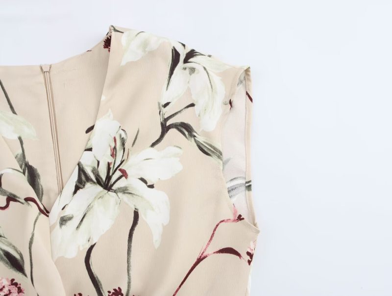 Floral Print Sleeveless V-Neck High Waist Midi Dress - Image 3
