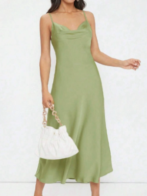 Satin Deep V Plunge Slim Solid Color Dress