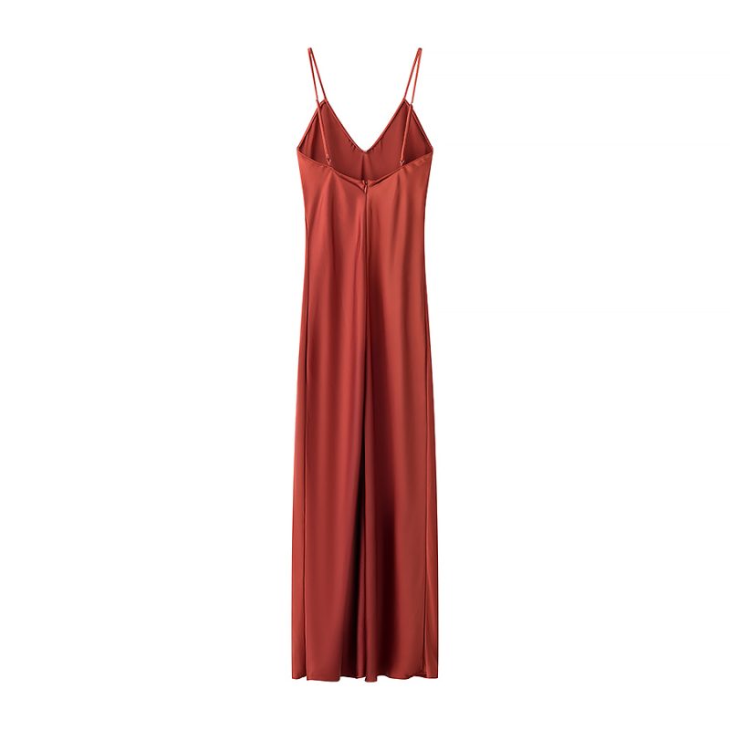 Spring Silk Satin Solid Color Sling Dress - Image 3