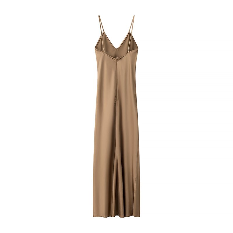 Spring Silk Satin Solid Color Sling Dress - Image 4