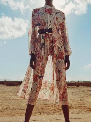 Spring Floral Belted French-Inspired Midi Dress