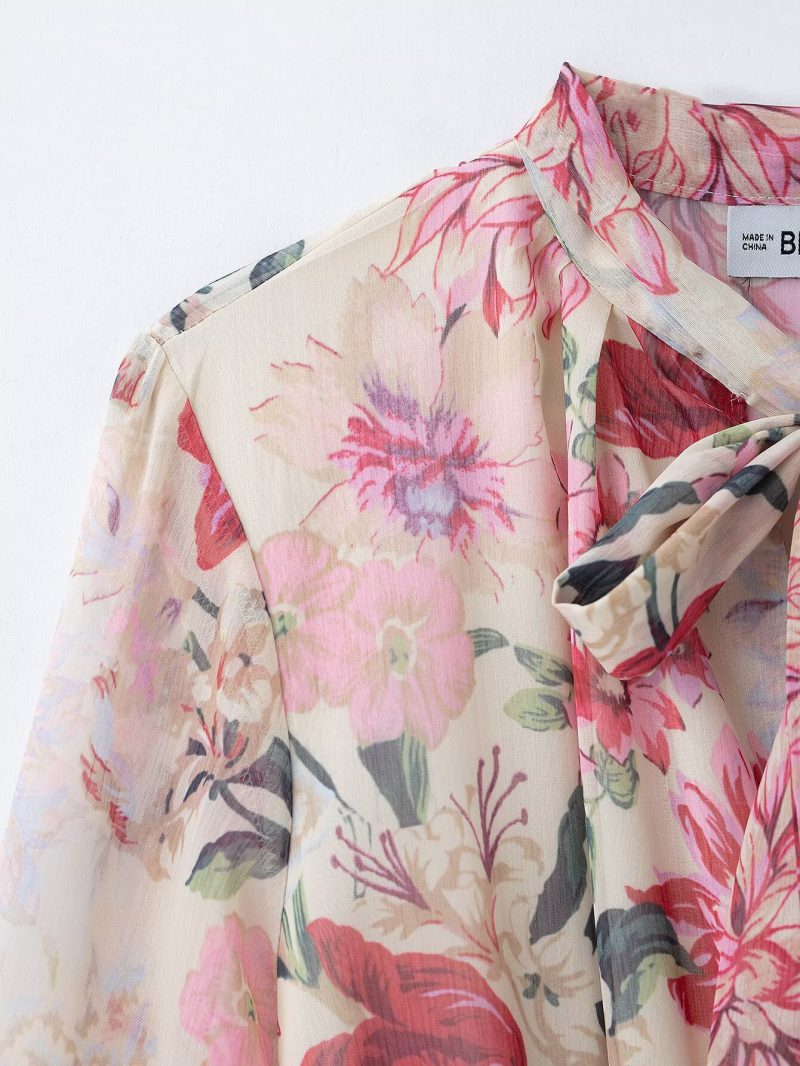Spring Floral Belted French-Inspired Midi Dress - Image 2