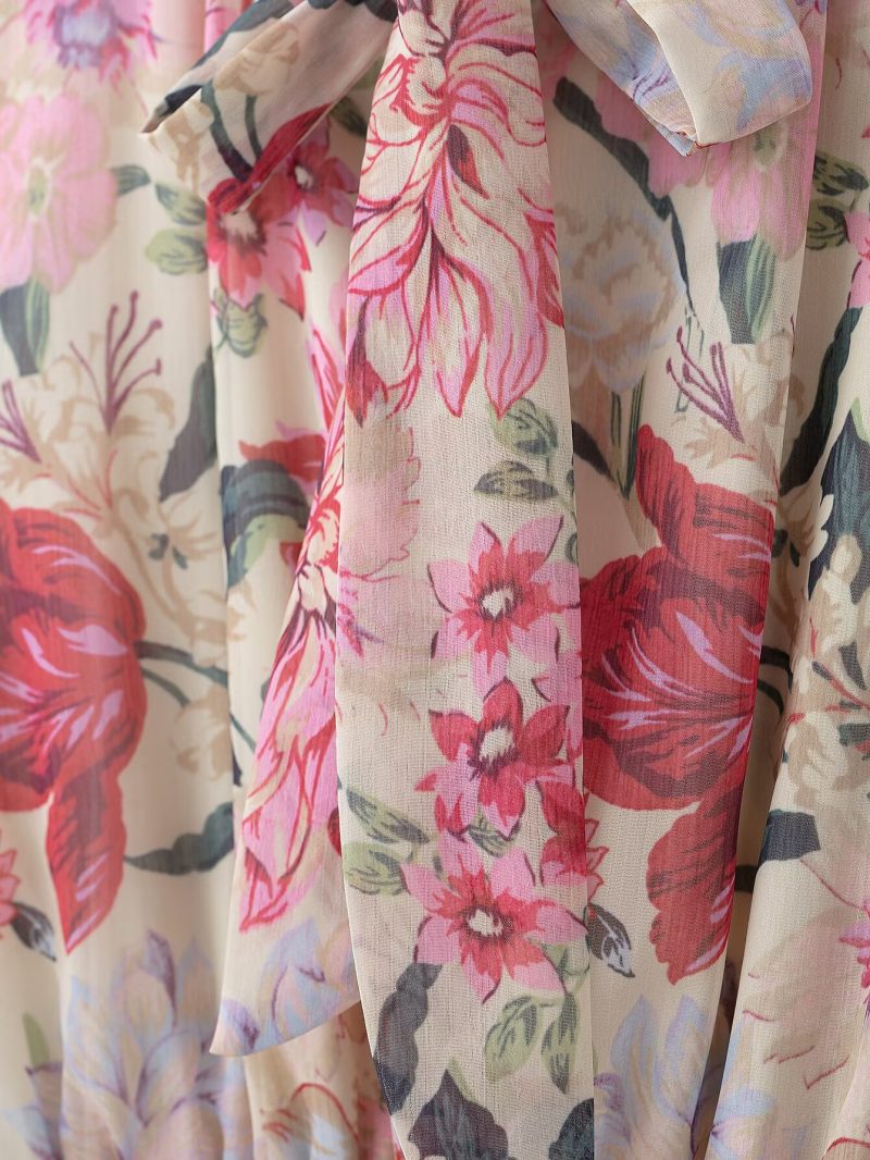 Spring Floral Belted French-Inspired Midi Dress - Image 4