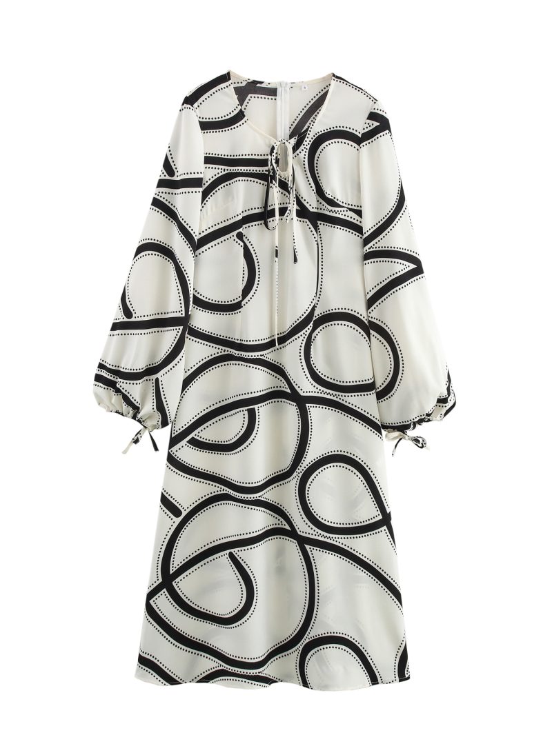 Printed A-Line Long Sleeve Beach Midi Dress