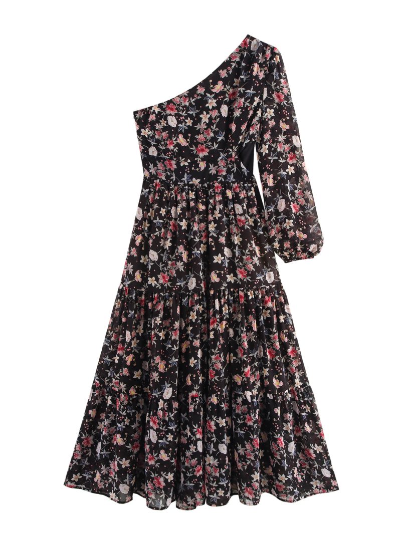 Summer Casual Off-Shoulder Oblique Print Dress