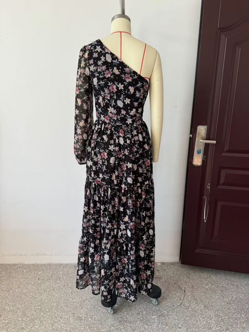 Summer Casual Off-Shoulder Oblique Print Dress - Image 2