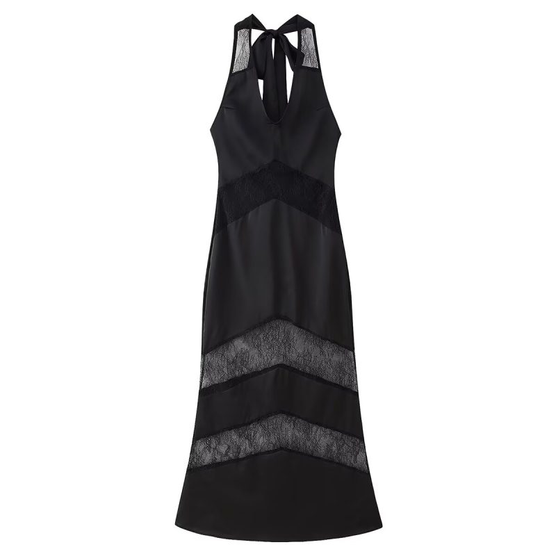 Sexy Backless Voile Stitched Maxi Dress