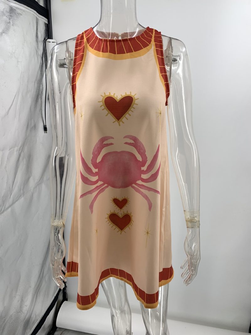 Women’s Printed Linen Sleeveless Mini Summer Dress - Image 2