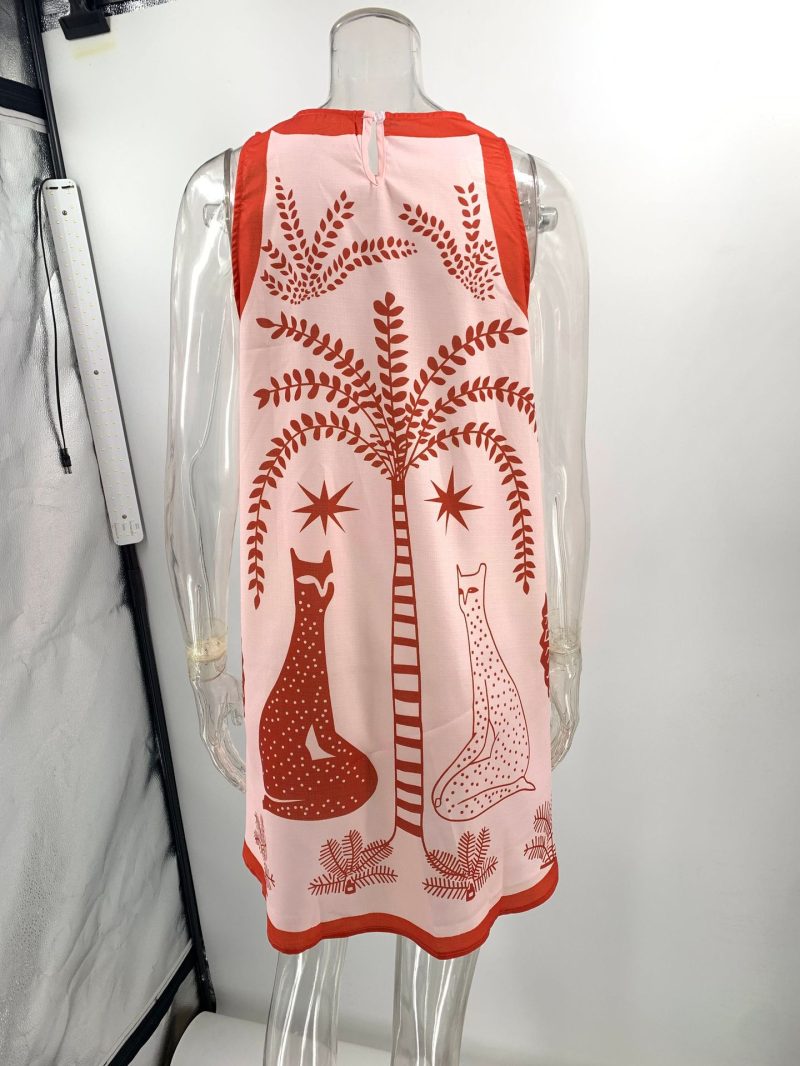 Women’s Printed Linen Sleeveless Mini Summer Dress - Image 4
