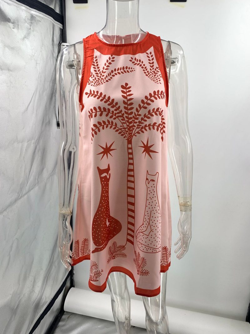 Women’s Printed Linen Sleeveless Mini Summer Dress - Image 3