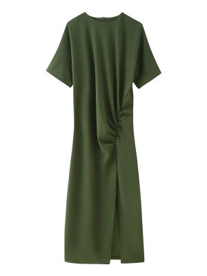 Elegant Spring Pleated Midi Dress for Women
