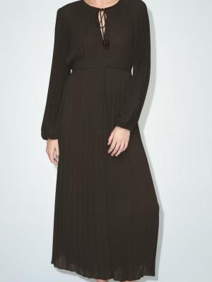 Graceful Long Sleeve Crumpled Maxi Dress