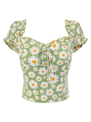 Slim Fit Backless Sunflower Elastic Shirt Top
