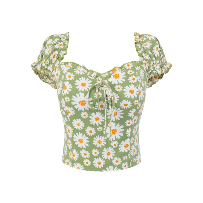 Slim Fit Backless Sunflower Elastic Shirt Top