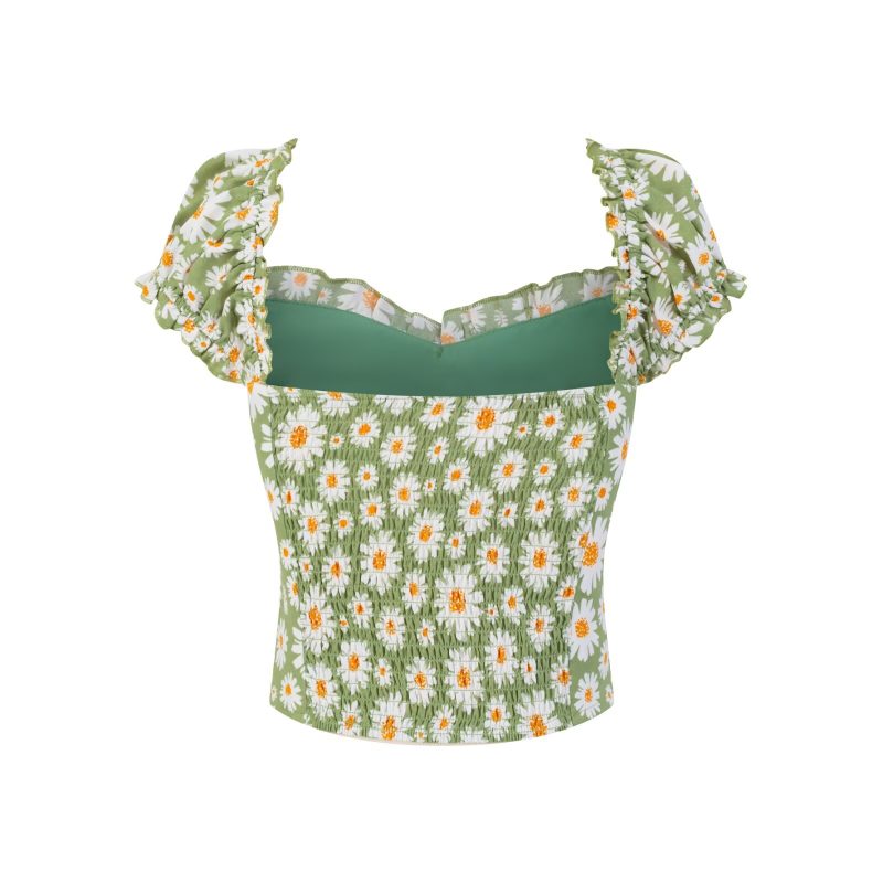 Slim Fit Backless Sunflower Elastic Shirt Top - Image 2