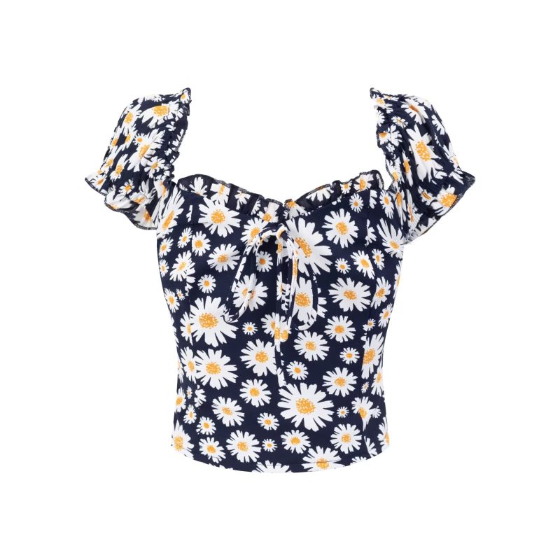 Slim Fit Backless Sunflower Elastic Shirt Top - Image 3