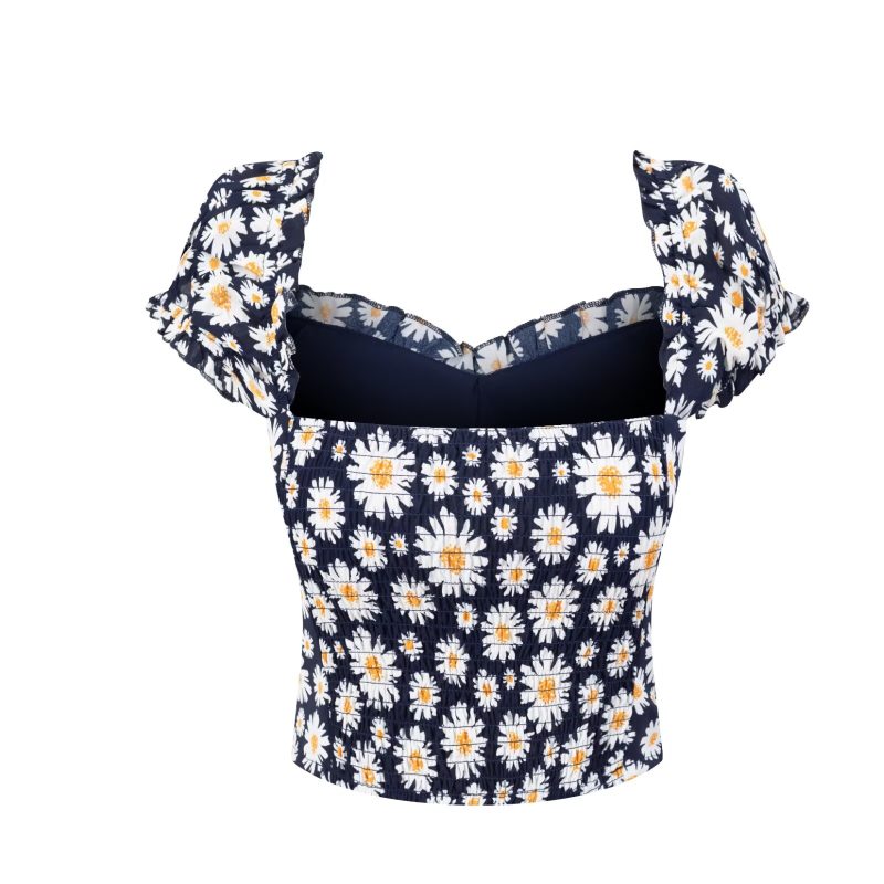 Slim Fit Backless Sunflower Elastic Shirt Top - Image 4