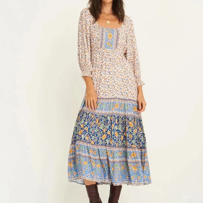 Autumn Long Sleeve Dress with Placement Print