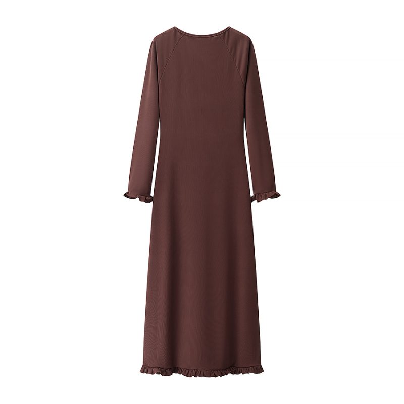 Crew Neck Wooden Ear Slim Hip Knit Maxi Dress - Image 2