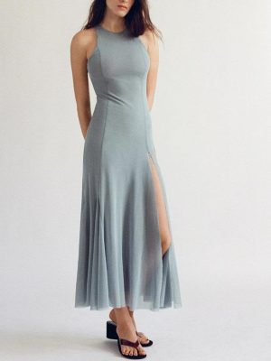 Slim Fit Wide Hem Silk Mesh Midi Dress