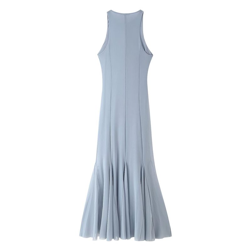 Slim Fit Wide Hem Silk Mesh Midi Dress - Image 3