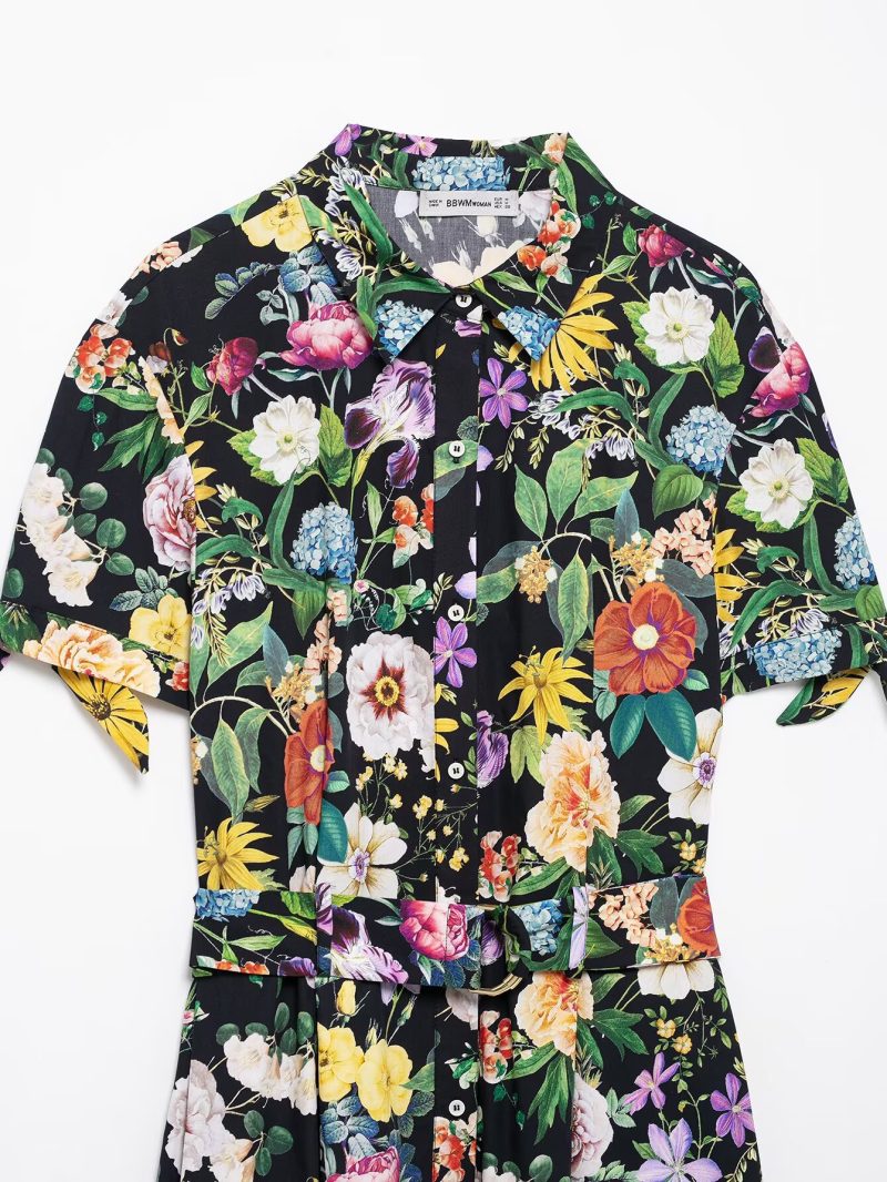Floral Print Poplin Short Sleeve Midi Dress - Image 3