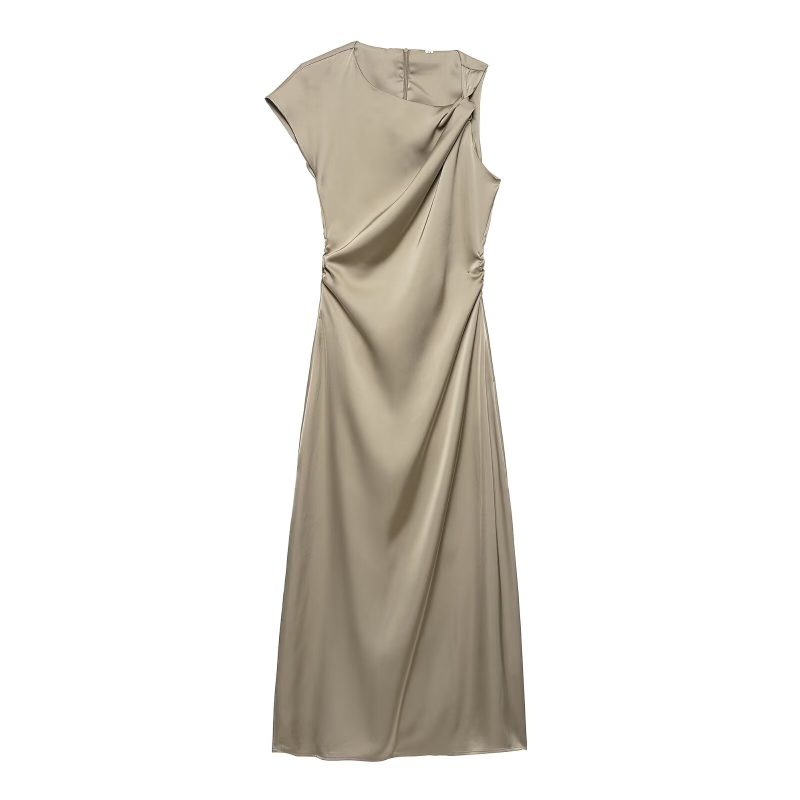 High-Grade Pleated Silk Satin Decorative Dress - Image 2