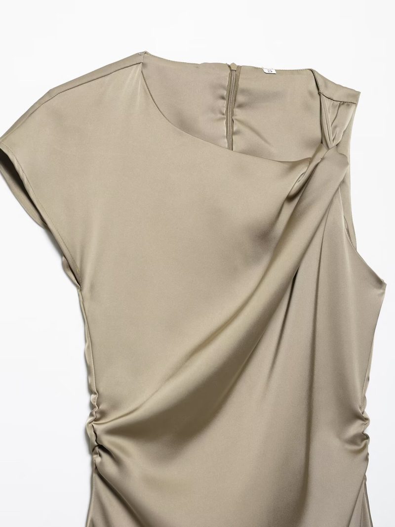 High-Grade Pleated Silk Satin Decorative Dress - Image 3